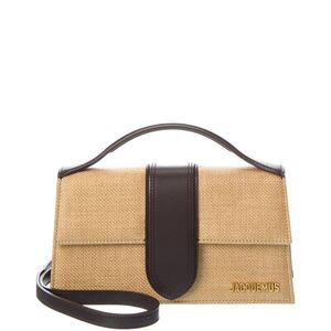 Jacquemus Bambino Large Leather-Trim Shoulder Bag, Brown
